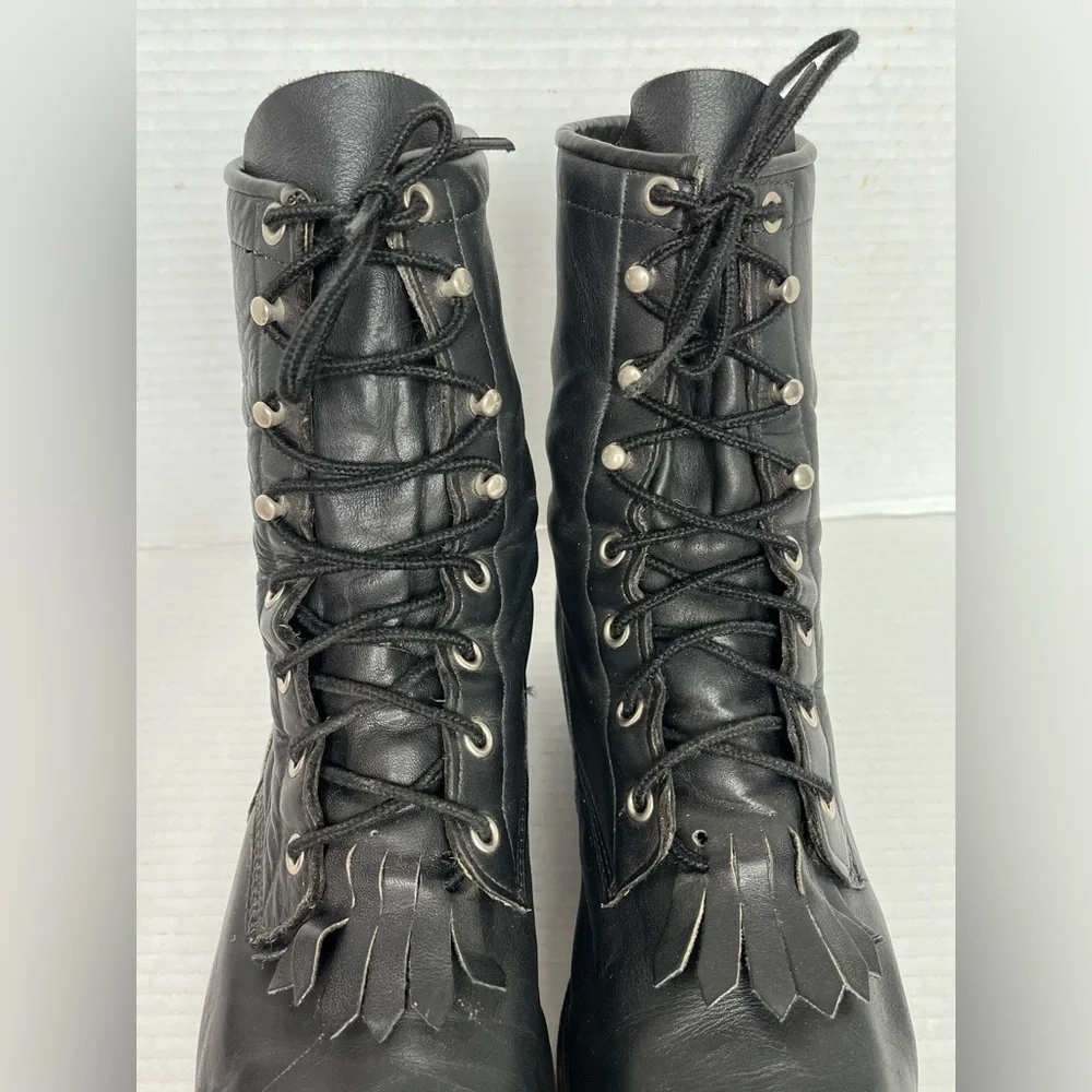 Justin Western Roper Kiltie Boots Women Size 9 B Black Leather Lace Up L0620 - Picture 3 of 11